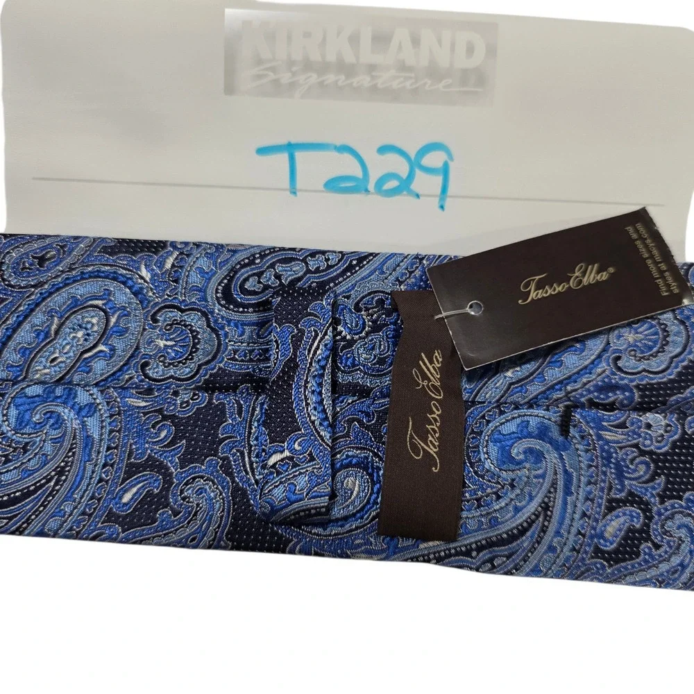 Tasso‎ Elba Mens Necktie Blue Black Paisley Pure Silk Embroidered Classic New